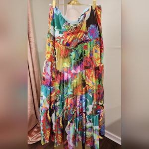 Ralph Lauren plus size 1X silky ruffle tiered Maxi Skirt spring multi NWT